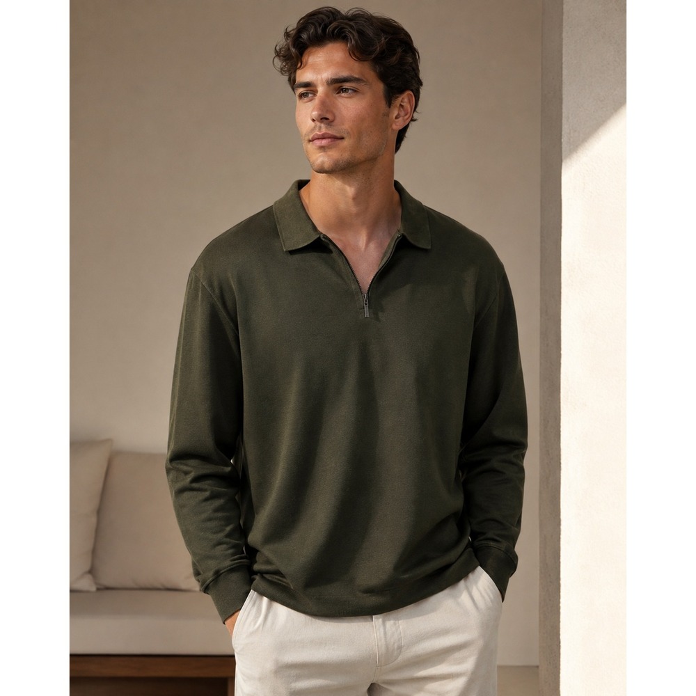 Cooper Jones Pullover Size Large Olive Green 100% Pima Cotton Quarter Zip #1433